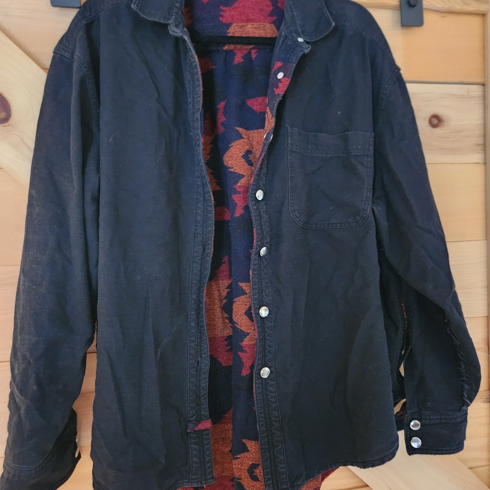 Women's Black Denim Jacket with Patterned Lining